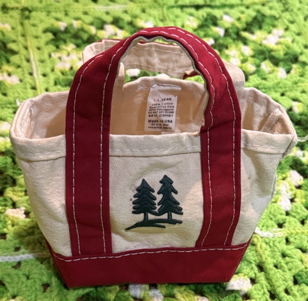 Vtg LL Bean Mini Boat & Tote Bag Canvas Embroidered Trees USA Cotton