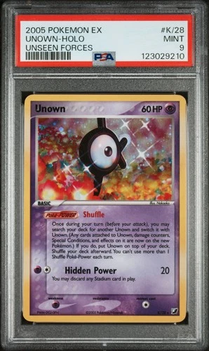 2005 POKEMON EX UNSEEN FORCES #K/28 UNOWN-HOLO PSA 9