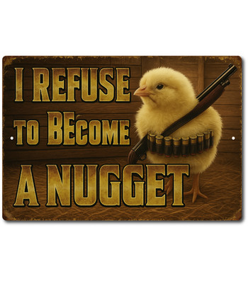 Funny Farm Chicken Sign I Refuse to Become a Nugget 12x8 Aluminum Tin Sign