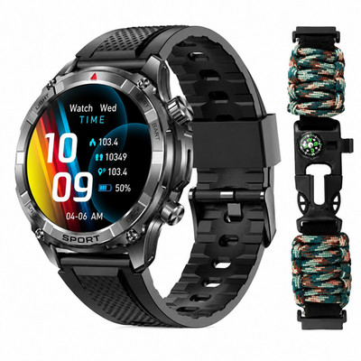 Smartwatch Herren Outdoor Telefonfunktion Fitnessuhr IP67 Herzfrequenz Paracord