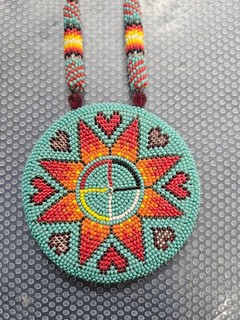 Native American Hand Beaded Medallion Necklace PowWow