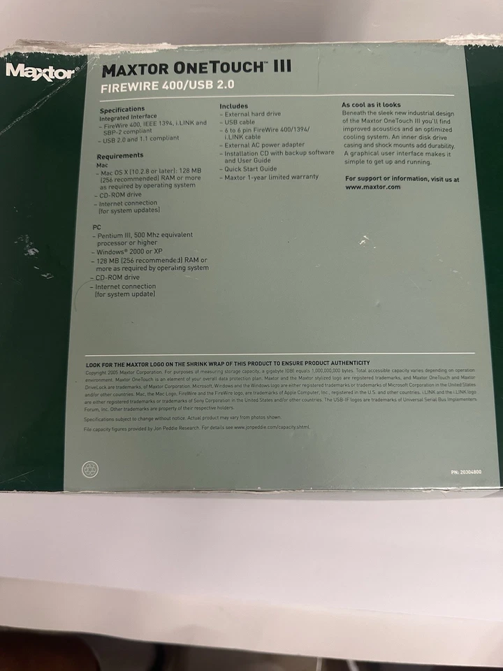 MAXTOR 300 GB USB 2.0 OneTouch III Series 16 MB Cache Hard Drive (T01H300) - Image 3 of 4