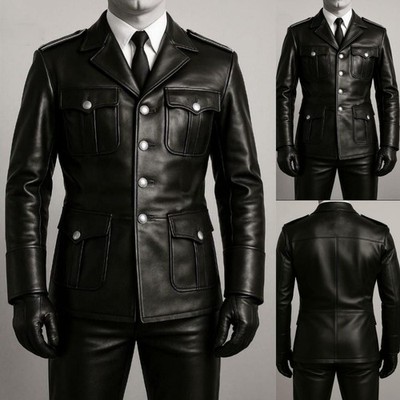 Leather Men's Safari Jacket 2 Pcs FashionEvening Party Coat Blazer