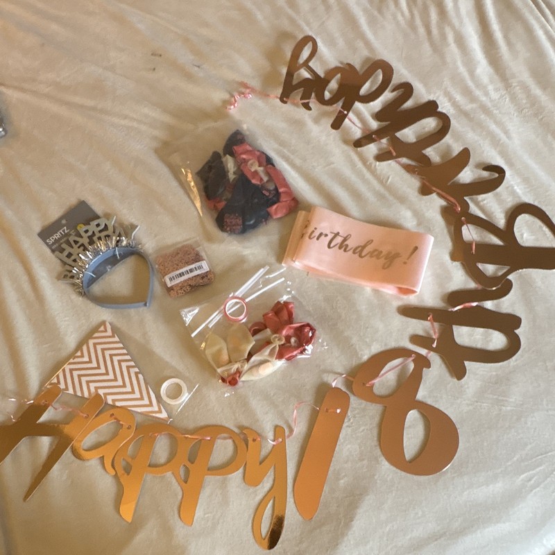 Rose Gold 18th Birthday Decor Kit Banner Headband Confetti Balloons