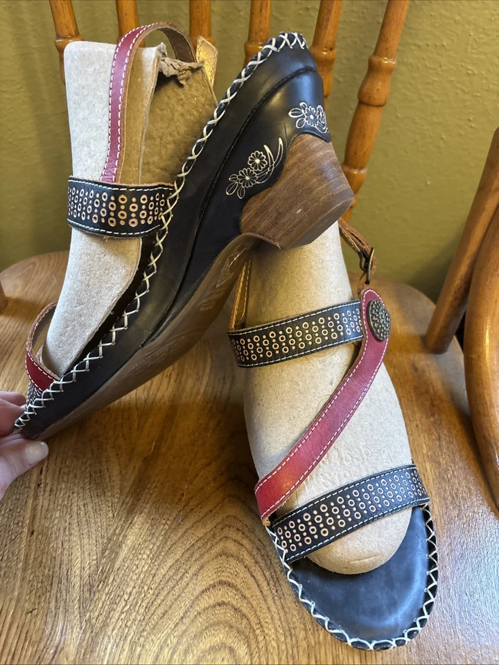 NEW Spring Step L'ARTISTE Dreamer Red + Black Leather Sandals, EU 41, US 10 - Image 3 of 4