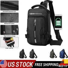 Anti-theft Men's Sling Crossbody Bag Chest Shoulder Messenger Backpack USB Port