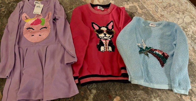 Girls Size 10/12 Lot of 3 Sweatshirts & Dress Lola and The Boys Dress  Sequin