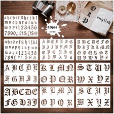 10 Pieces Old English Stencil Template 1 and 2 Inch 10 x 6 inches, white