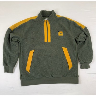 Adidas Adicross Mens Quarter Zip Fleece Golf Pullover Green Yellow HZ3233 Size L