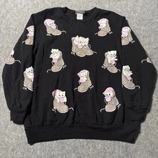 Vintage 90s Scarab Kittens in Boots All Over Print Sweatshirt M USA Cat Black