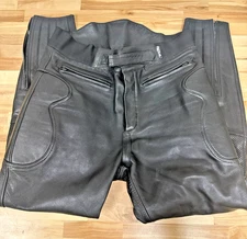 Men's Xpert Sport Black Leather Padded Lined Motorcycle Biker Pants Size 36