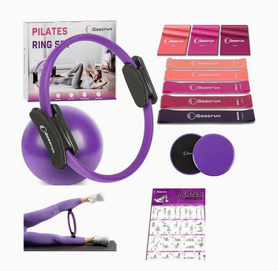 Pilates-Ring-Set mit Widerstandsbändern für das Heim-Fitnessstudio+Fitnessposter