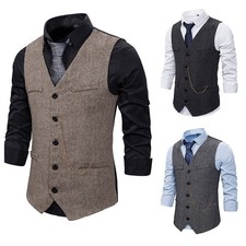Herringbone Men's Dress Vests Wedding Groom Prom Formal Business Waistcoat
