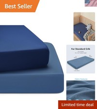 2 Pack Crib Sheets Set in Navy  Stone Blue - Microfiber Comfort