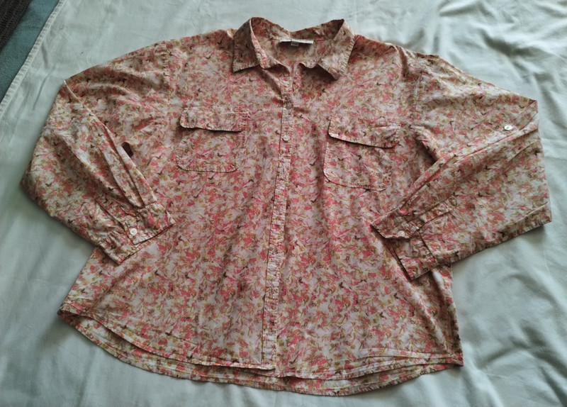 ANN TAYLOR LOFT Pink & Peach Long Sleeve FLORAL Print BUTTON Down Top Sz XL