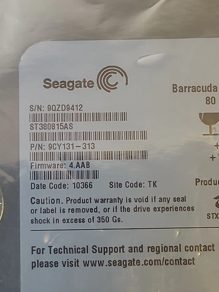 Seagate ST380815AS 80GB 7200RPM SATA 3.5 Inch HDD Hard Drive New Sealed - Image 3 of 4