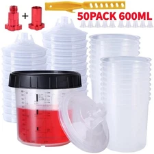 50Packs PPS CUPS Disposable Paint Spray Gun Cup Liners and Lid System 600ml/20Oz