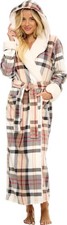 Alexander Del Rossa Womens Sherpa Robe Long Hooded Plush Fleece