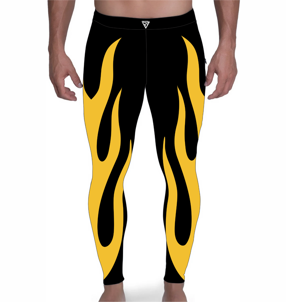 Men Pro Wrestling Tights, Black with Fire color Spandex