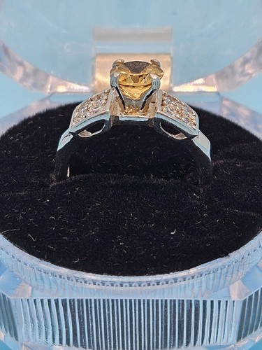 925 Silver yellow stone Citrine tone Ring Sz 8 In Box Wow-Factor, sparkling New! - Picture 10 of 13
