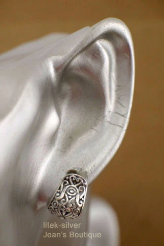 Pendientes de aro Huggie oriental filigrana retro de plata de ley 925 para mujer A1362 Foto 4 de 4