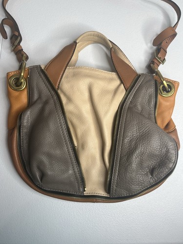 orYANY Lian Colorblock Soft Pebble Leather Hobo Satchel Purse Gray Tan Brown - Picture 2 of 14