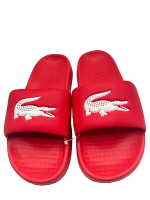 Lacoste Serve Sliders Größe 6 UK Herren 1.0 Schlappen Sandalen ROT Strand Urlaub