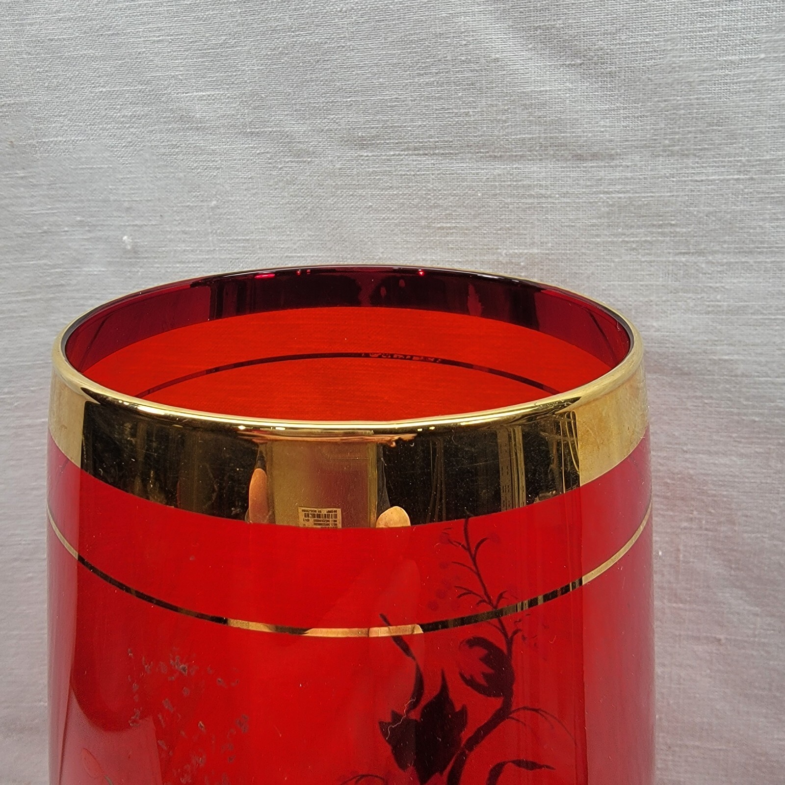 MCM Italian Norleans 18 Inch Ruby Red Glass Vase / Gold Rim & Yellow Sunflowers eBay