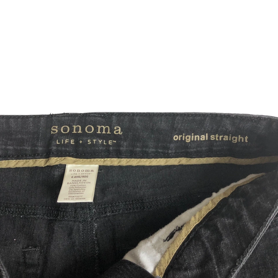 Pantalones de mezclilla Sonoma para mujer 6 negros originales de pierna recta elásticos tiro medio preppy Foto 4 de 4