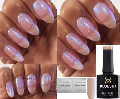 BLUESKY GEL NAIL POLISH SOFT PINK GLITTER CRYSTAL SJ05 NAIL UV LED SOAK OFF