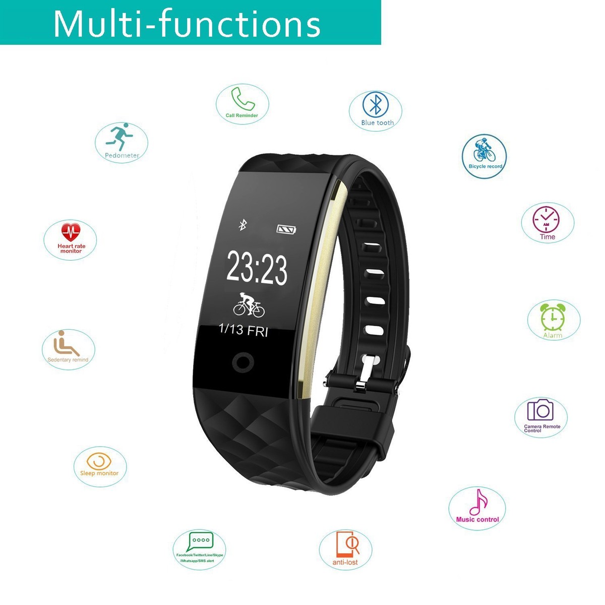 Fitness Tracker Health Sleep Activity Watch Wristband with Heart