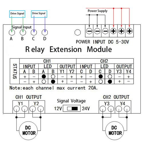 2 Channel 40A Brush Motor 4 Way Relay Extension Module 5-30V Relay Controller IG - Picture 4 of 12