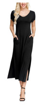 Ink+Ivy L108010 Women's Black Double V- Neck T-Shirt Midi Dress Size L