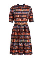 Joanie Martha Library Book Print Collared Half Shirt Tea Dress Size 8