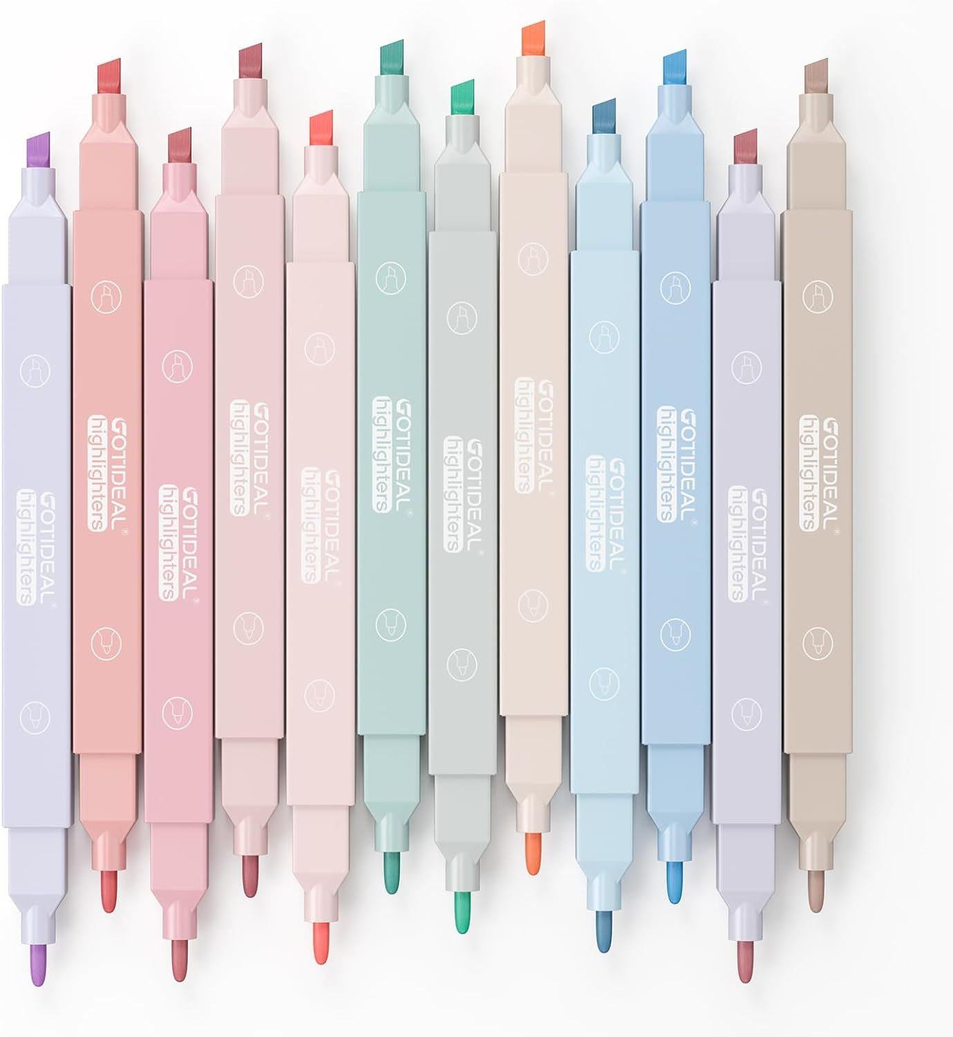 Aesthetic Cute Pastel Highlighters Set, Dual Tip 12 Pack No Bleed Bible Highligh
