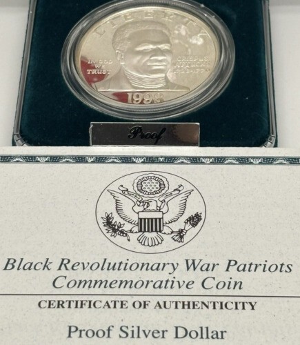 1998 S Black Revolutionary War Patriots Crispus Attucks Proof Silver Dollar COA - Picture 7 of 10
