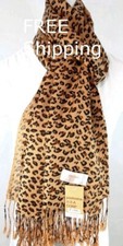 Women's Pashmina Scarf Shawl,Cheetah Leopard Print.Black Brown Silk Cashmere