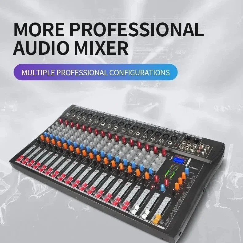 JIY 16 Channel Audio Mixer LCD Bluetooth Sound Console DJ Live Stereo Mixing USB - Image 3 of 4