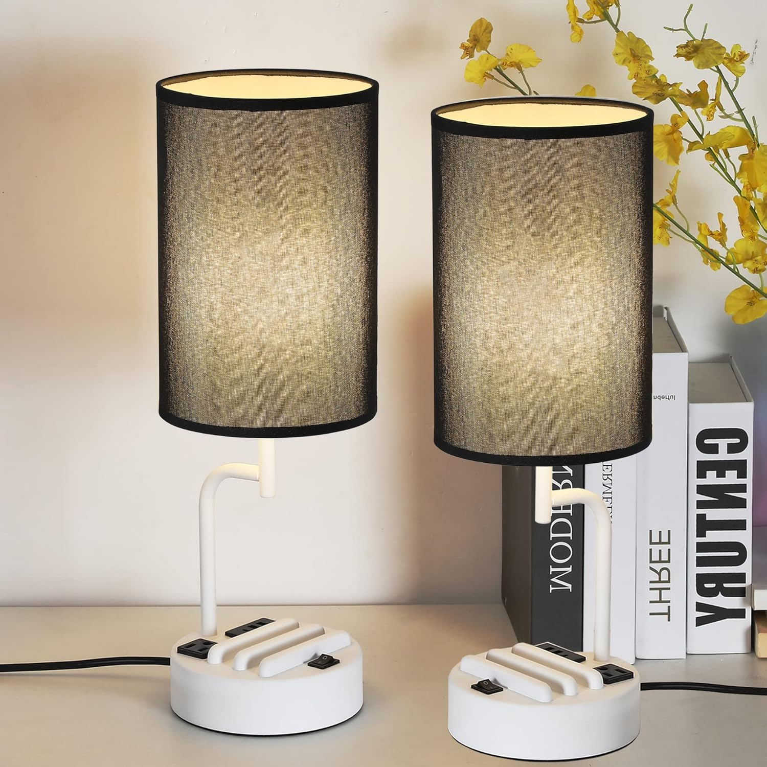 Modern Desk Lamp with 3 USB Ports, AC Outlet, and Phone Holder for Charging-image