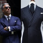Business Striped Mens Suits Double Breasted Slim Fit Tuxedos Groom Party Blazer