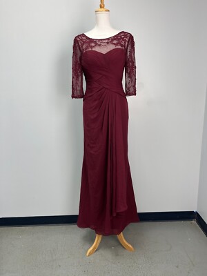 JJ's House Maroon Pleated Chiffon Illusion Lace Long Formal Dress Sz 6  114233 | eBay