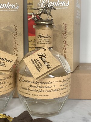 Blanton's EMPTY Bourbon Bottle ''S'' Stopper w Bag Tag Box Jockey Horse Derby EUC