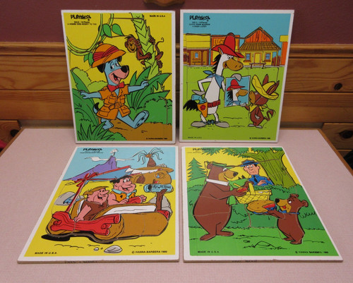 Playskool Wood Puzzles Lot4 Hanna Barbera Yogi Quick Draw Huckleberry Flintstone
