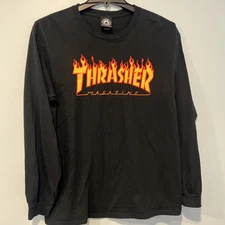 Thrasher Shirt Mens XL Black Long Sleeve Flame Logo Skateboard Graphic Tee