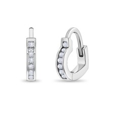 CZ Heart Shaped Kids / Girls Earrings Hoop/Huggie - Sterling Silver