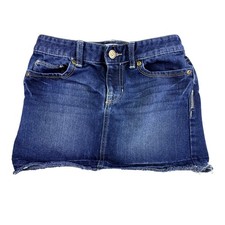 Old Navy Girls Dark Wash Denim Mini Skirt Raw Hem Adjustable Waist Size 12