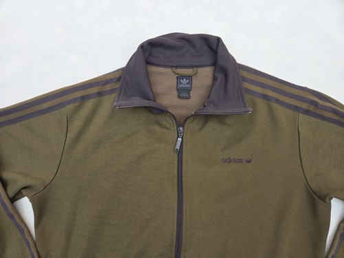 Adidas Jacket Mens Medium Green Brown Full Zip Trefoil Three Stripes Track Coat - Picture 2 of 11