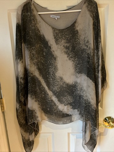 Tempo Paris Damen bedruckt transparent gefüttert Seide Top Boho fließend EUC Gr. Small braun hellbraun - Bild 1 von 11