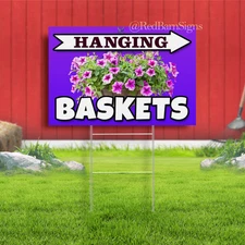 Hanging Flower Baskets Indoor Outdoor Yard Sign with metal stakes