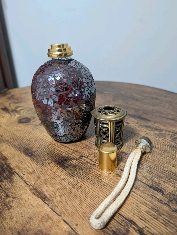 Queimador de óleo Ashleigh e Burwood acabamento em vidro rachado mosaico vermelho  - Imagem 4 de 4